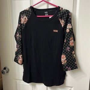 VANS Black & Grey Checkerboard Ringer Tee